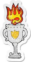 retro distressed sticker of a cartoon trophy vector