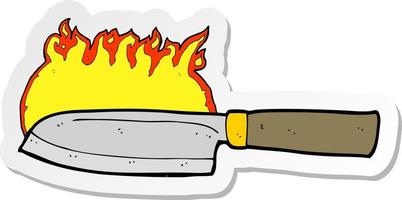 sticker of a cartoon kitchen knife on fire vector