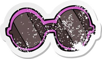 retro distressed sticker of a cartoon sunglasses vector