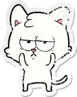 distressed sticker of a bored cartoon cat vector