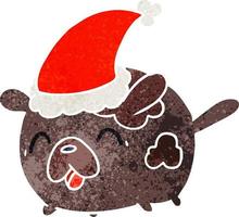 christmas retro cartoon of kawaii dog vector