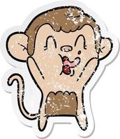 distressed sticker of a crazy cartoon monkey vector