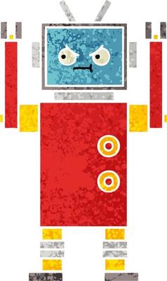 retro illustration style cartoon robot