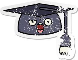 distressed sticker of a cute cartoon graduation hat vector