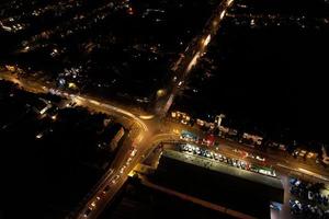 Beautiful Night Aerial View of British City, High Angle Drone's Footage of Luton Town of England UK photo