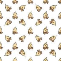 Seamless pattern with burning campfire hand drawn doodle outline vector. Cute doodle vector pattern.