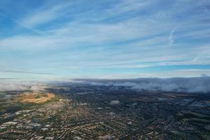 Aerial view of Clouds at Sunrise Morning time over Great Britain, drone's footage, Beautiful Morning with high winds and fast moving clouds photo