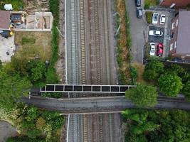 High Angle Aerial View of Train Tracks at Leagrave Luton Railway Station of England UK photo