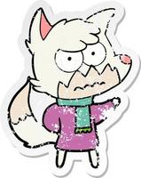 distressed sticker of a cartoon annoyed fox vector