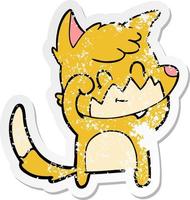 distressed sticker of a cartoon friendly fox vector