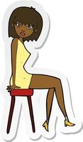 sticker of a cartoon woman sitting on stool vector