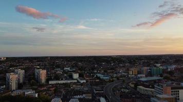 Drone's high angle Aerial view of City Center of Luton Town of England and Train Station photo