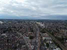 An Aerial footage and High Angle View of Luton town of England over a Residential Area Bury Park of Asian Pakistani and Kashmiri People Community. photo