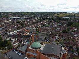 high angle aerial view of Bury Park British Asian Pakistani Community Residential and Central Jamia Mosque at Luton England UK photo