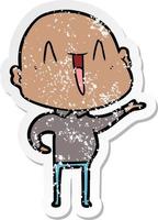 distressed sticker of a happy cartoon bald man vector