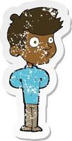 retro distressed sticker of a cartoon boy staring vector