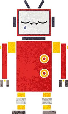 retro illustration style cartoon robot