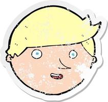 retro distressed sticker of a cartoon happy face vector