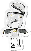 retro distressed sticker of a funny cartoon robot with open head vector