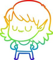 rainbow gradient line drawing happy cartoon elf girl vector