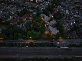 High angle aerial view of Luton City of England at Sunset Night. photo
