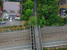 High Angle Aerial View of Train Tracks at Leagrave Luton Railway Station of England UK photo