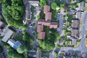 Aerial footage by drone high angle view of London Luton City of England and residential Buildings photo