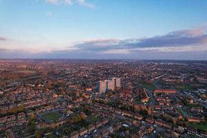 Gorgeous Aerial View of Luton City of England UK at Sunset Time, Colourful Clouds high angle footage taken by drone photo