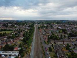 High Angle Aerial View of Train Tracks at Leagrave Luton Railway Station of England UK photo