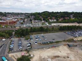 Aerial view and high angle footage of City Centre of British Town Luton England UK. photo