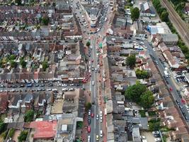 An Aerial footage and High Angle View of Luton town of England over a Residential Area Bury Park of Asian Pakistani and Kashmiri People Community. photo