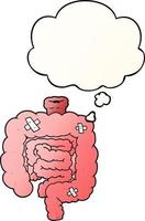 cartoon repaired intestines and thought bubble in smooth gradient style vector