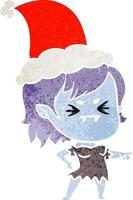 annoyed retro cartoon of a vampire girl wearing santa hat vector