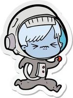 sticker of a angry cartoon space girl running vector