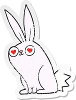 distressed sticker of a cartoon bunny rabbit in love vector