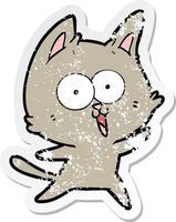 distressed sticker of a funny cartoon cat vector