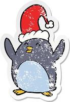 distressed sticker of a happy christmas penguin vector