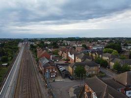 High Angle Aerial View of Train Tracks at Leagrave Luton Railway Station of England UK photo