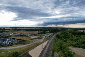 High Angle Drone's Camera high angle View of railway Tracks at Motorways Junction of Luton England UK photo