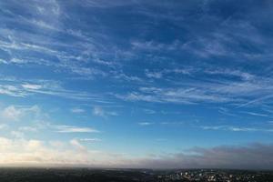 Aerial view of Clouds at Sunrise Morning time over Great Britain, drone's footage, Beautiful Morning with high winds and fast moving clouds photo