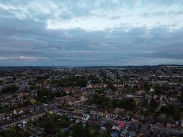 High angle aerial view of Luton City of England at Sunset Night. photo