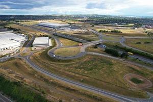 Aerial View and High Angle Footage of British Motorways Interchange of M1 Junction 11a at North Luton City of England UK. photo