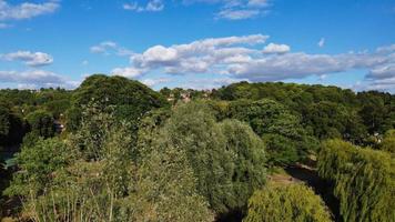 High Angle Aerial footage view of Local Public Park at a hot sunny day of Summer photo