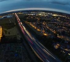 Beautiful Night Aerial View of British City, High Angle Drone's Footage of Luton Town of England UK photo