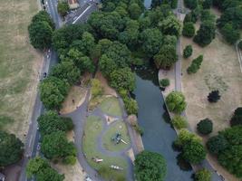 High angle and Aerial Footage of Local Free Access Public Park at Luton England UK photo