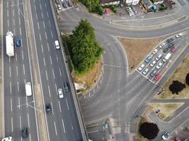 Aerial view of British Motorways M1 Junction 11, The M1 motorway connects London to Leeds, where it joins the A1 near Aberford, to connect to Newcastle. It was the first inter urban motorway photo