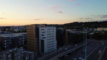 Drone's high angle Aerial view of City Center of Luton Town of England and Train Station photo