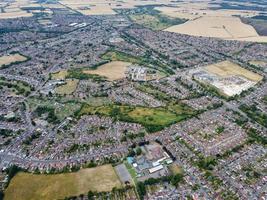 High Angle Footage Houses and Buildings at London Luton Town and Aerial view of Railway Station of Leagrave photo