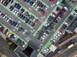 Aerial view high angle footage of modern car park in the building and roof top at City centre of Luton Town of England UK photo