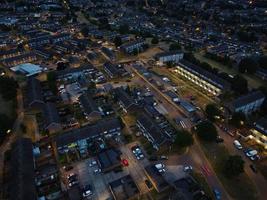 Aerial view high angle footage of Luton Town of England at Night photo